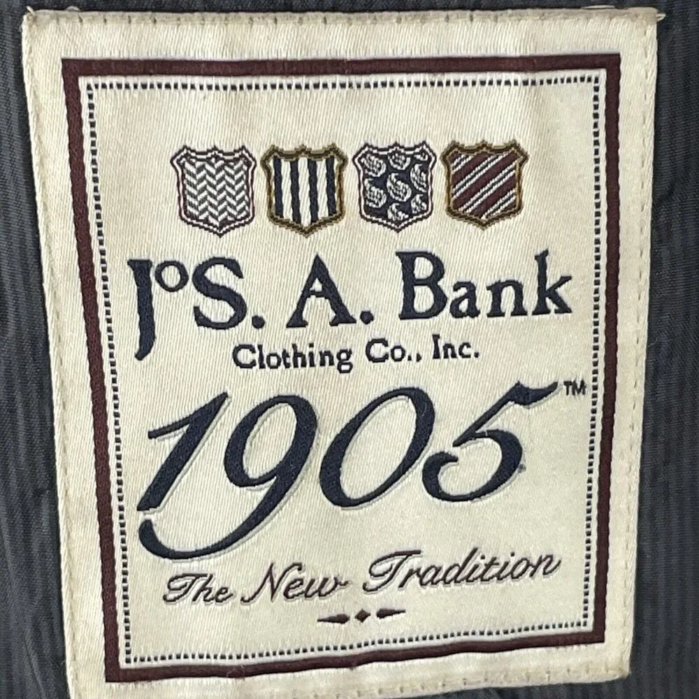 Jos A Bank 1905 Black 100% Wool Slim Fit 2 Button Vented Notch Suit Blazer 43R